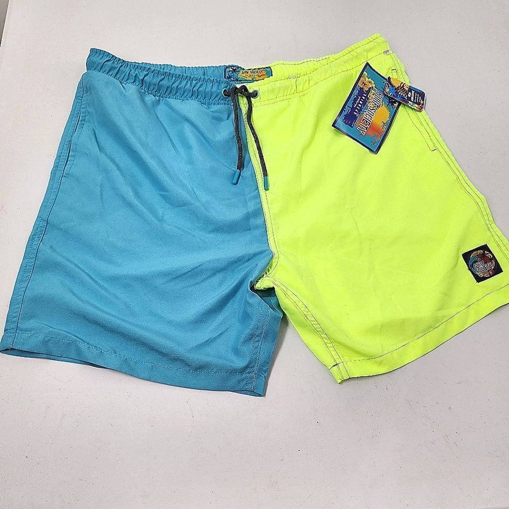 Surf Society Men's Color Block Swim Blue Neon Yellow XL